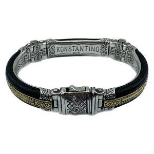 Real Konstantino Sterling Silver 925 Leather & Bronze Men's Bracelet